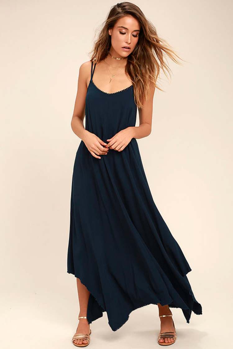 navy blue handkerchief dress Navy Nights Jacquard Handkerchief Hem Midi Dress Navy / Small
