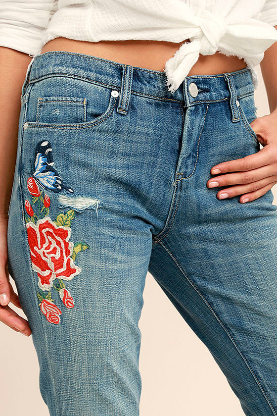 Blank NYC Crop Girlfriend - Distressed Jeans - Embroidered Jeans ...