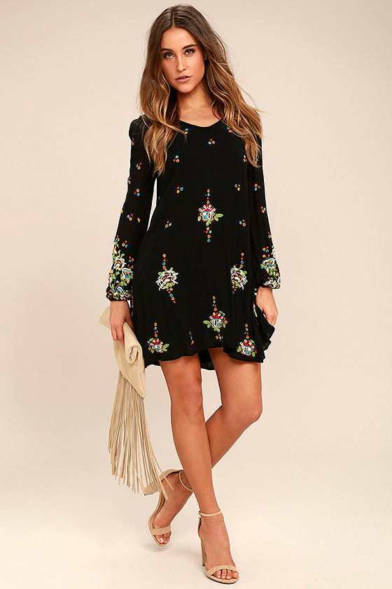 free people black embroidered dress