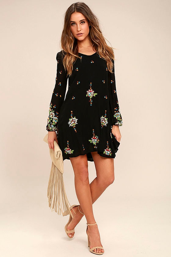 Free People Oxford Black Embroidered Swing Dress 2