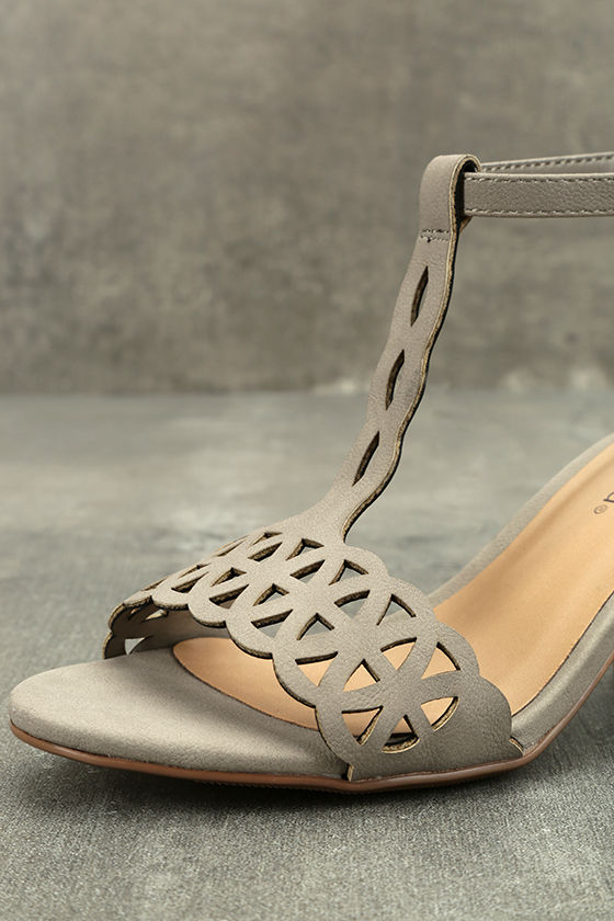 Cute Stone Heels - T-Strap Heels - Laser Cut Heels - $27.00