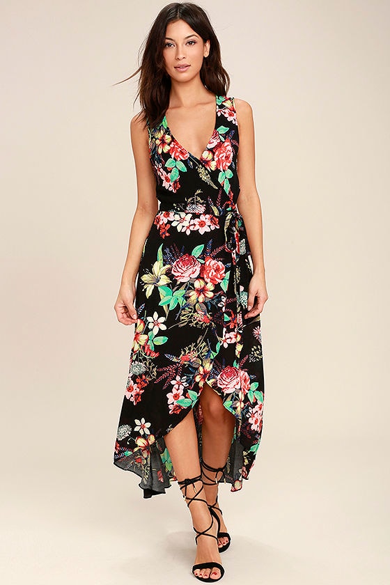 Something to Believe In Black Floral Print Wrap Dress 2