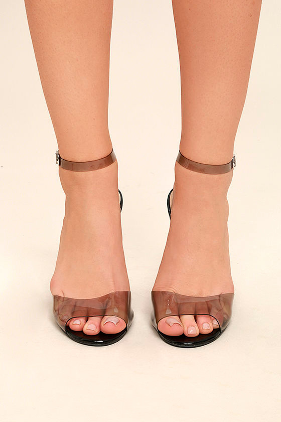 Sexy Clear Heels Black Lucite Heels Block Heels 36.00