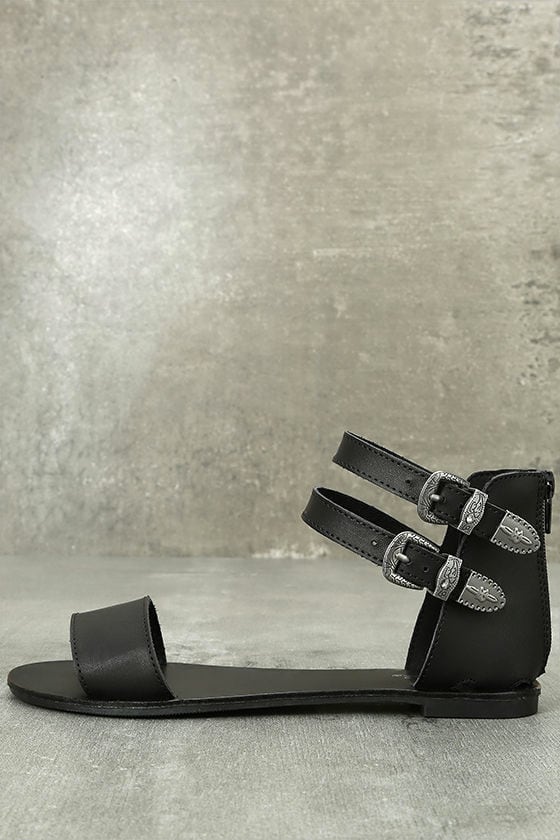 black ankle strap flat sandals