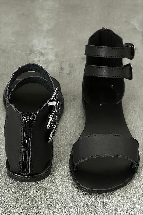 ankle strap black sandals flat