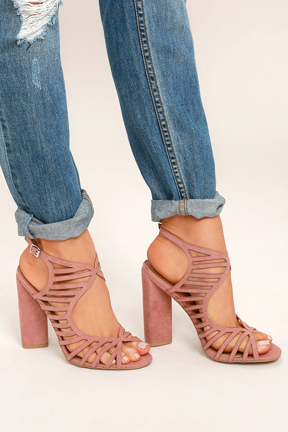 Geva Mauve Suede Caged Heels