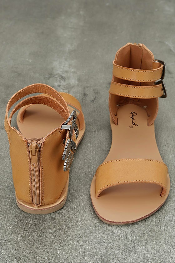 beige ankle strap flat sandals
