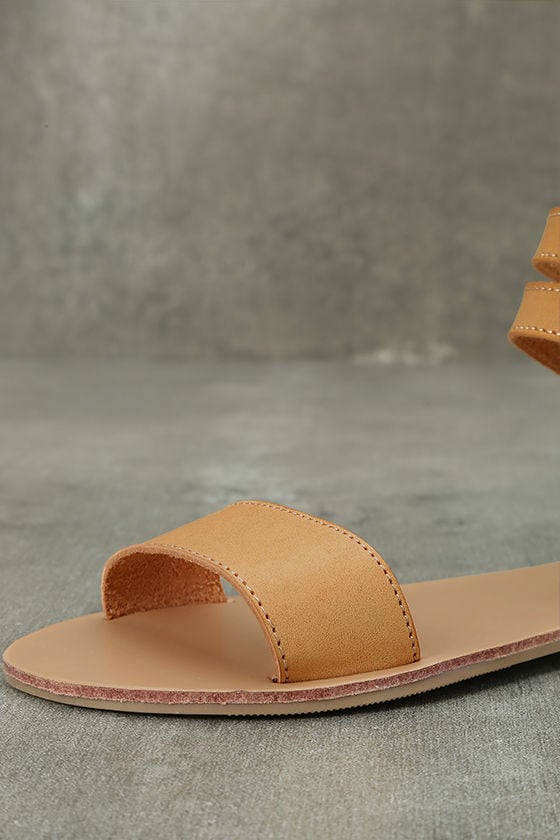 Tan Buckle Sandals - Tan Flat Sandals - Tan Ankle Strap Sandals - $20.00