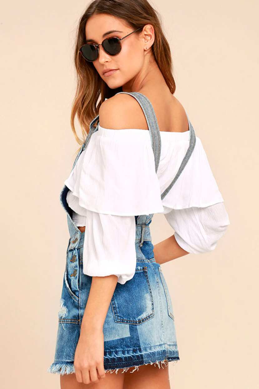 free people denim patchwork dress Free People Patchwork Blues - Blue Denim Dress - Pinafore Dress - $98.00