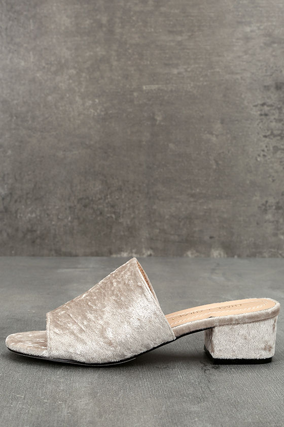 velvet heeled mules