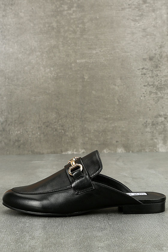 Steve Madden Kandi - Black Leather Loafers - Black Mules - $79.00