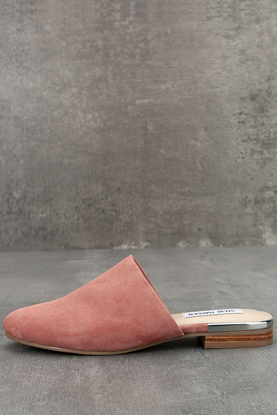 pink suede mules