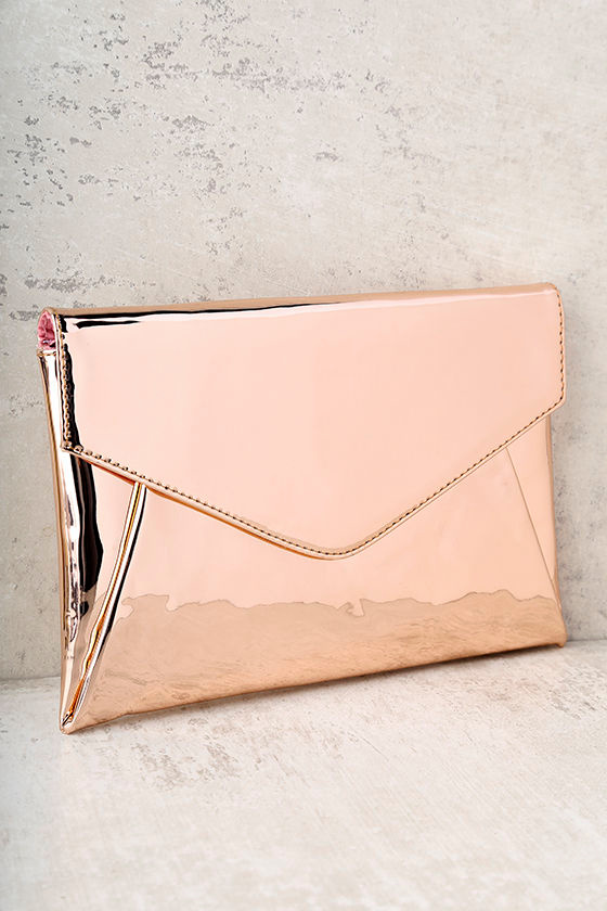 Cute Rose Gold Clutch Metallic Clutch Envelope Clutch 33.00 Lulus
