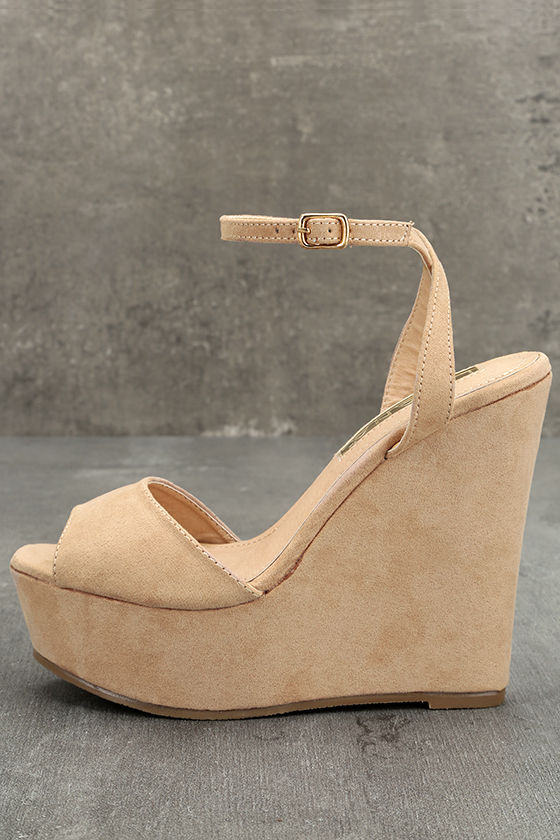 Nahele Nude Suede Ankle Strap Wedges