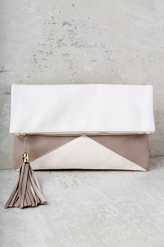 Stand and Deliver Beige Clutch