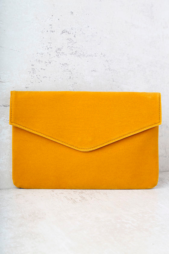 Daily To-Do Mustard Yellow Velvet Clutch 1