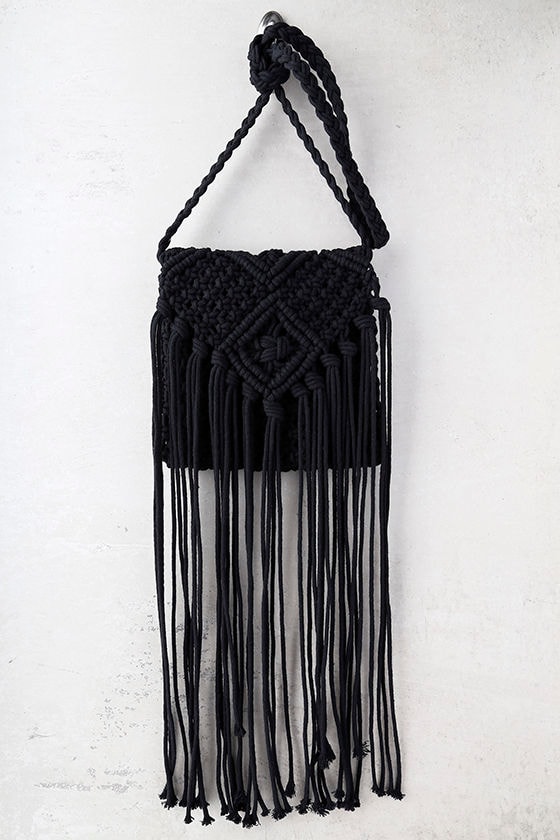 Mahala Black Crochet Fringe Purse 2