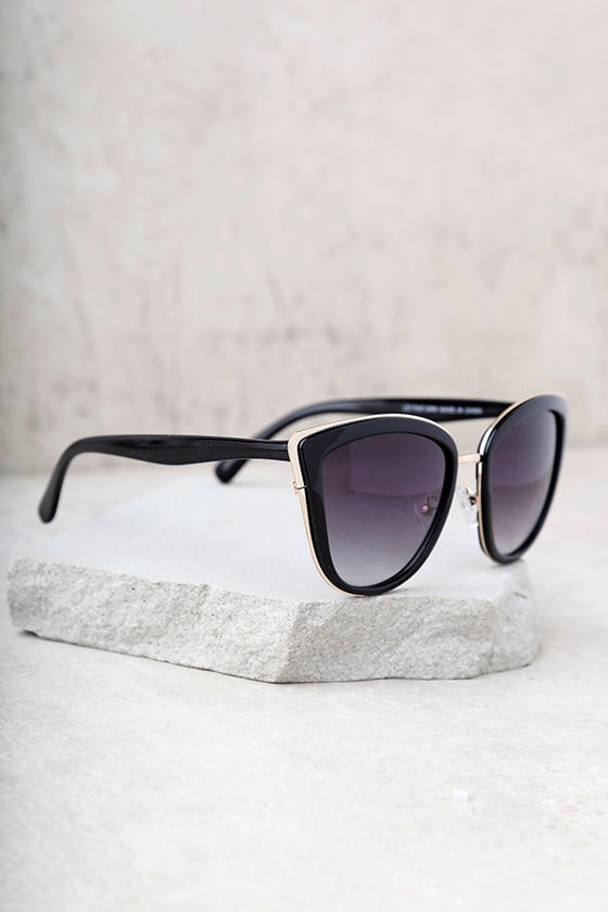 Chic Black Sunglasses CatEye Sunglasses Black and Gold Sunglasses
