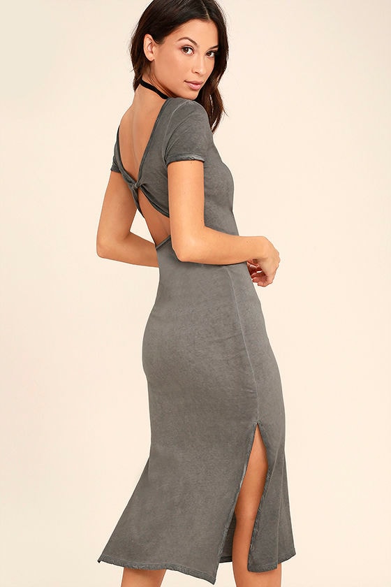 Just You Washed Grey Backless Midi Dress