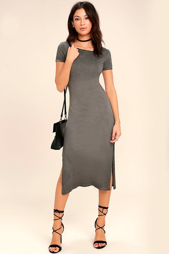 Just You Washed Grey Backless Midi Dress