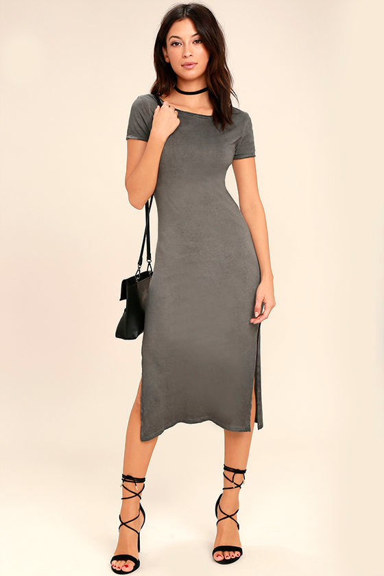 Just You Washed Grey Backless Midi Dress 2