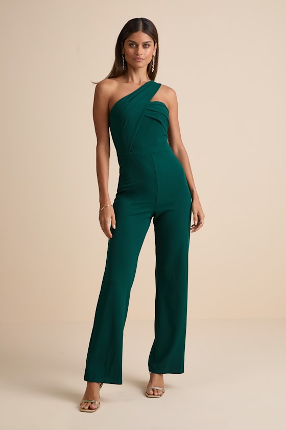 Devoted to Fun Hunter Green One-Shoulder Sleeveless Jumpsuit 1