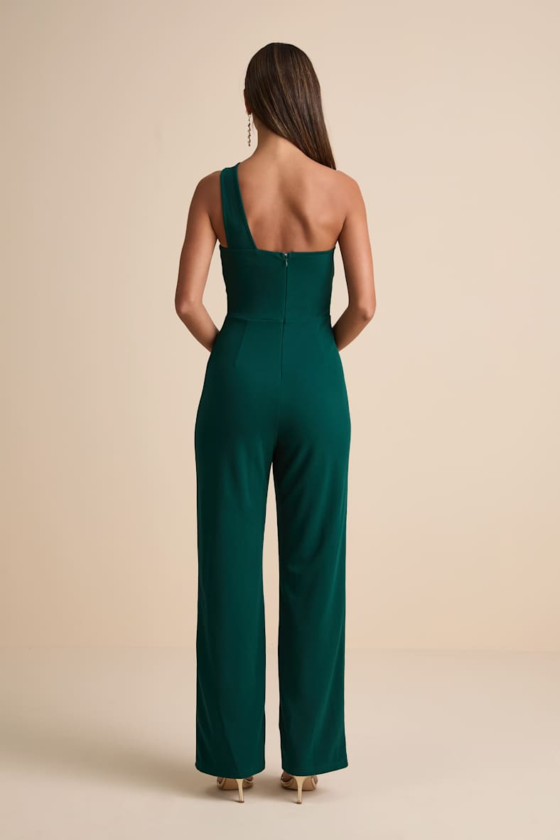 Devoted to Fun Hunter Green One-Shoulder Sleeveless Jumpsuit