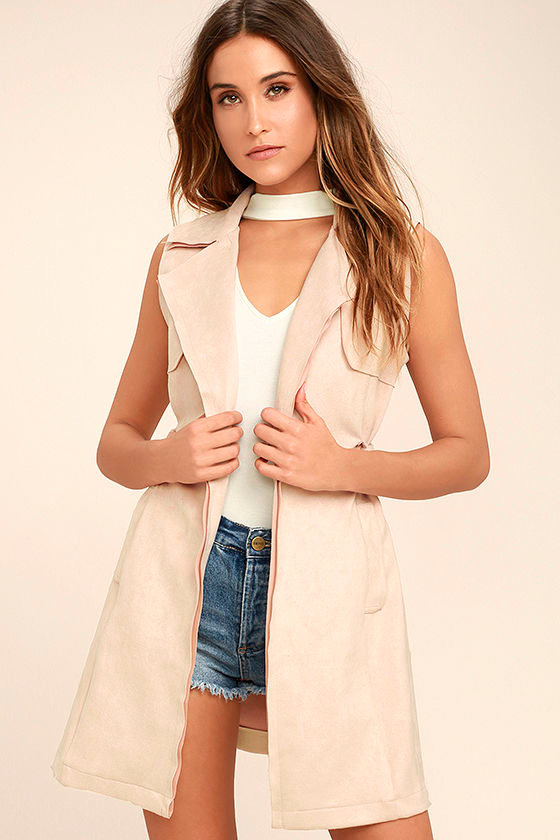 Geneva Blush Pink Suede Belted Vest 1