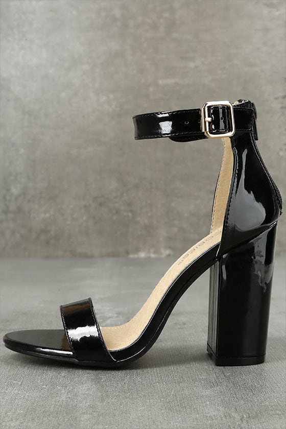 black patent heels with ankle strap
