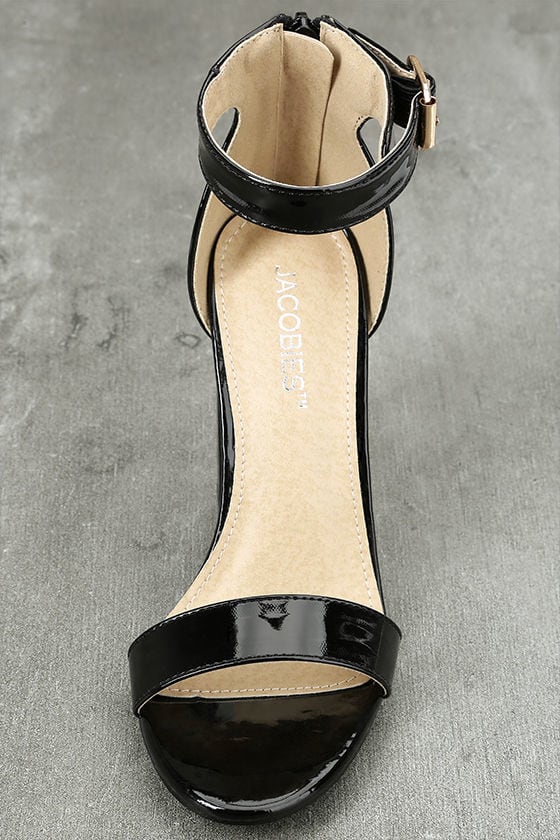 black patent heels with ankle strap