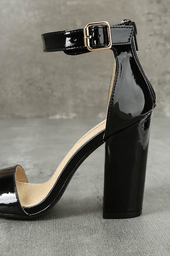 black patent heels with ankle strap
