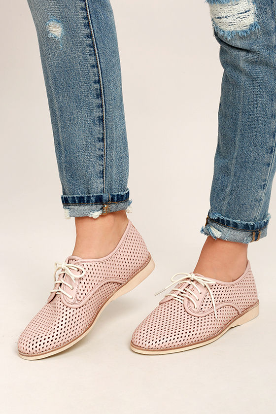 Rollie Derby Punch Chalk Pink Perforated Leather Oxfords 1