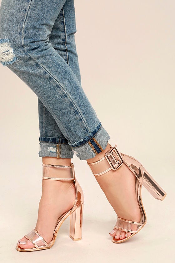 wide rose gold heels