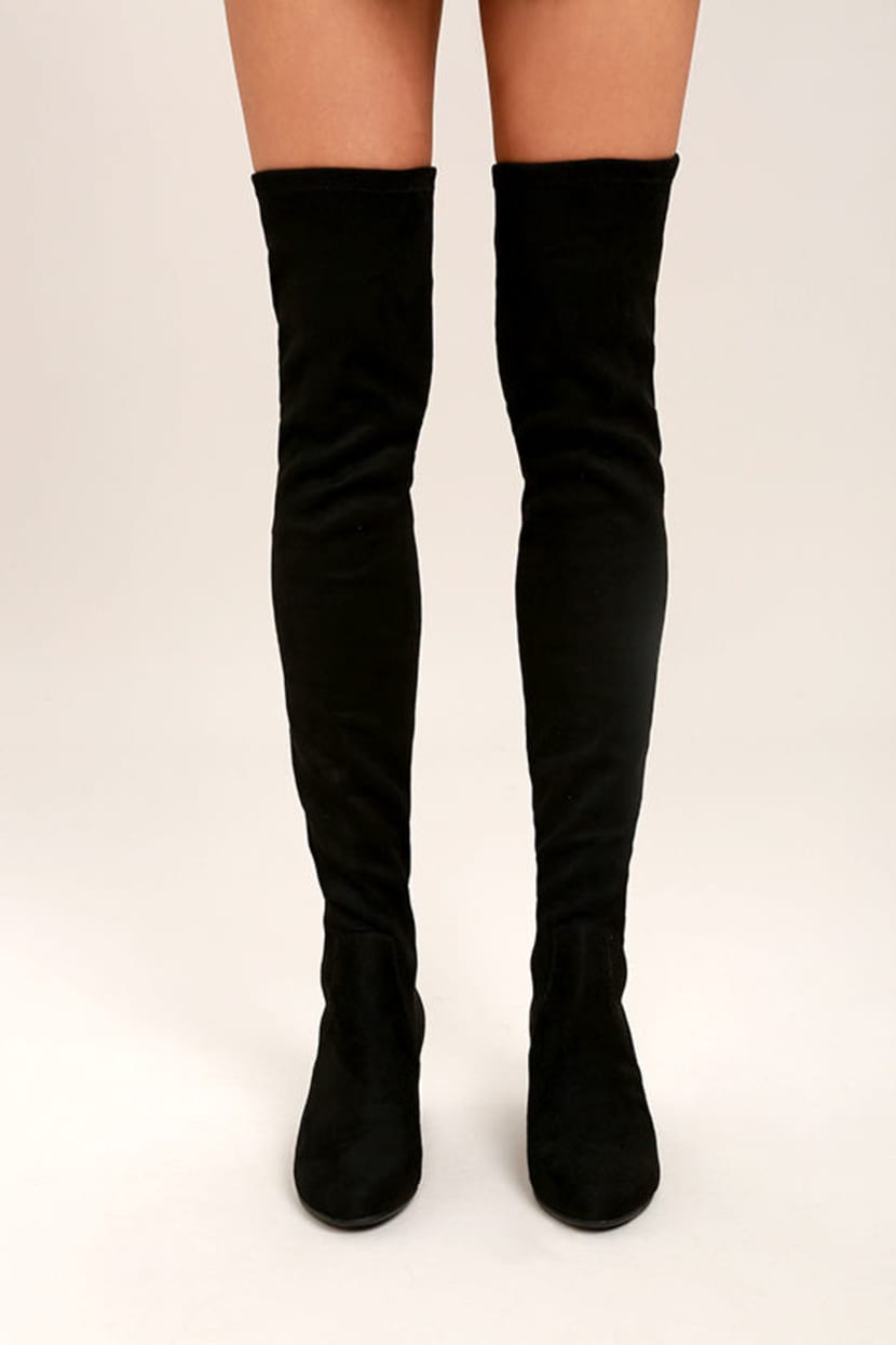 Steve Madden Isaac Boots Black Suede Boots - Over the Knee Boots - Lulus