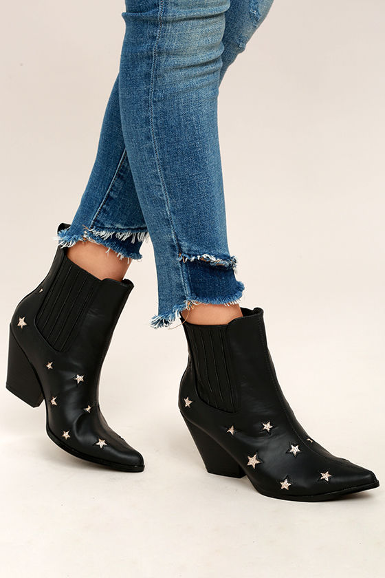 Cool Black Boots - Pointed Toe Boots - Mid-Calf Boots - Star Boots ...