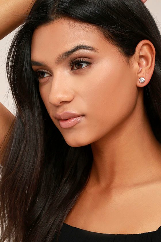 Pretty Rose Gold Earrings Rhinestone Earrings Ball Earrings Pave