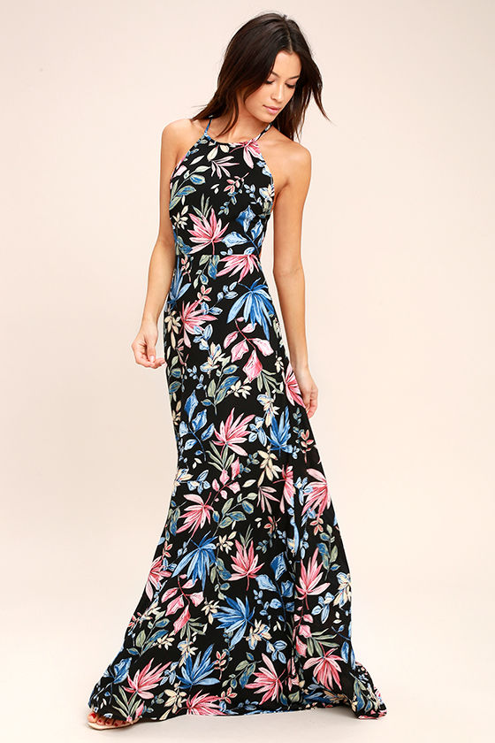 Loving Ways Black Floral Print Maxi Dress