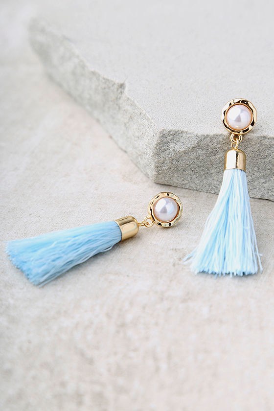 Fun Light Blue Earrings Tassel Earrings Fringe Earrings 13.00