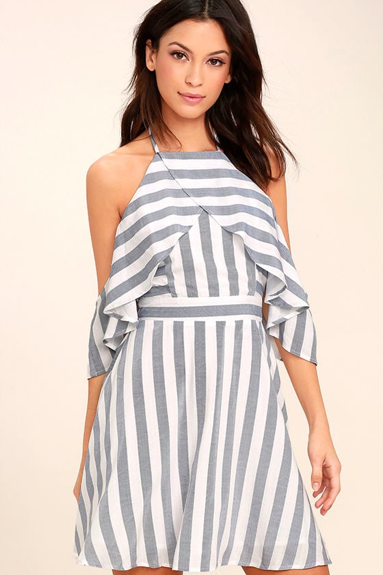 striped dress blue and white