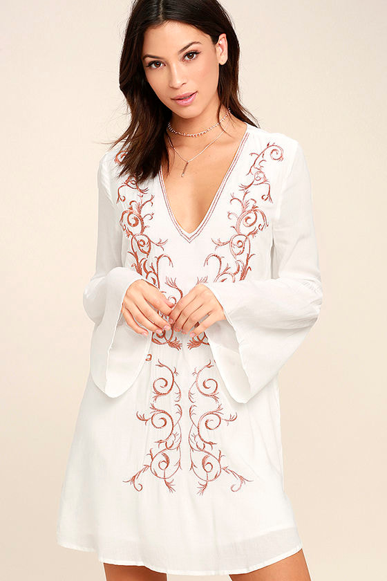 Beauty and the Beach Ivory Embroidered Long Sleeve Dress