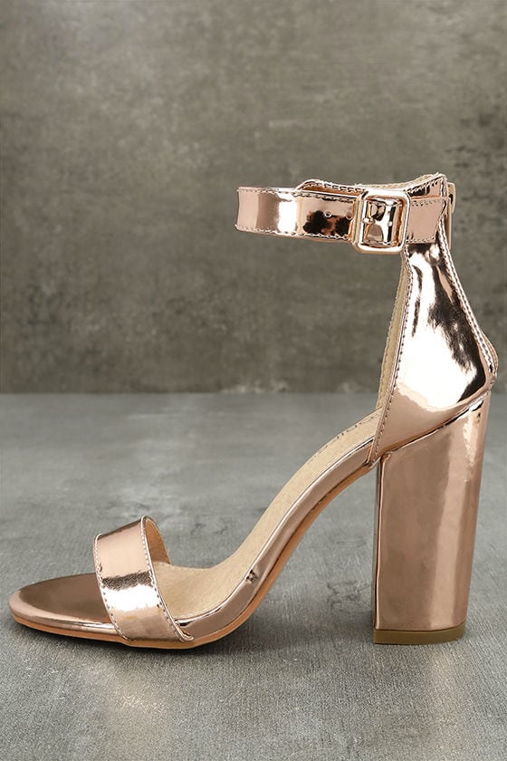 Emalia Rose Gold Patent Ankle Strap Heels