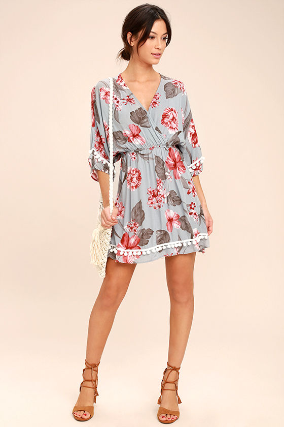 Pom Reader Blue Grey Floral Print Dress 2