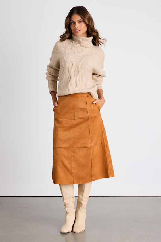 Amore Rust Brown Suede High-Rise Midi Skirt 2