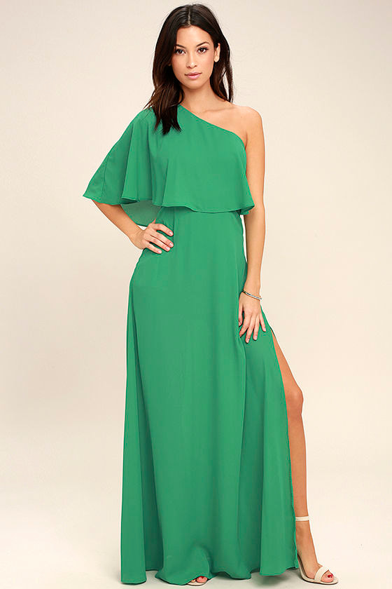 one shoulder green top