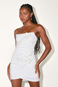 Divine Sensation White 3D Embroidered Strapless Mini Dress 1