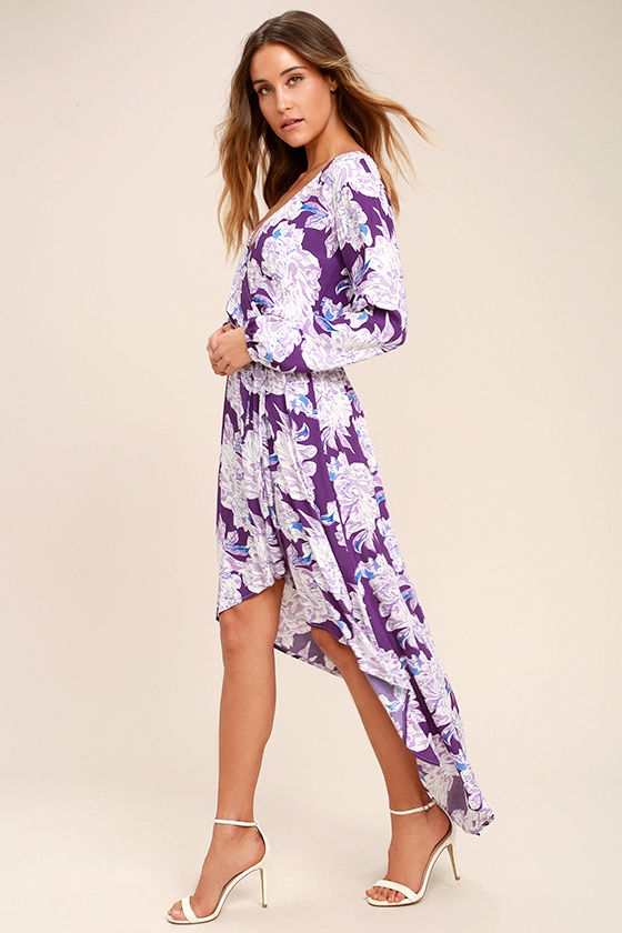 Lucy Love Raw Beauty - Purple Floral Print Dress - High-Low Dress ...