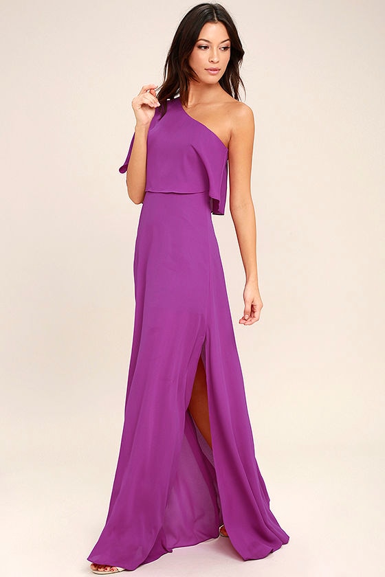 one shoulder magenta dress