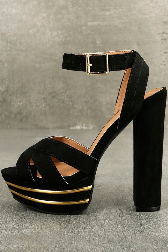 black and gold platform heels