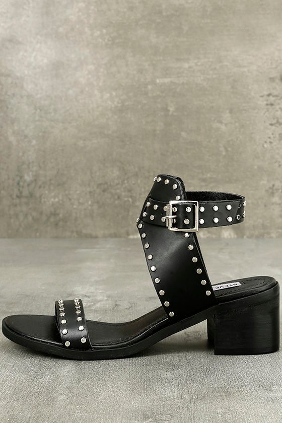 Steve Madden Gila Black Studded Ankle Strap Heels 1