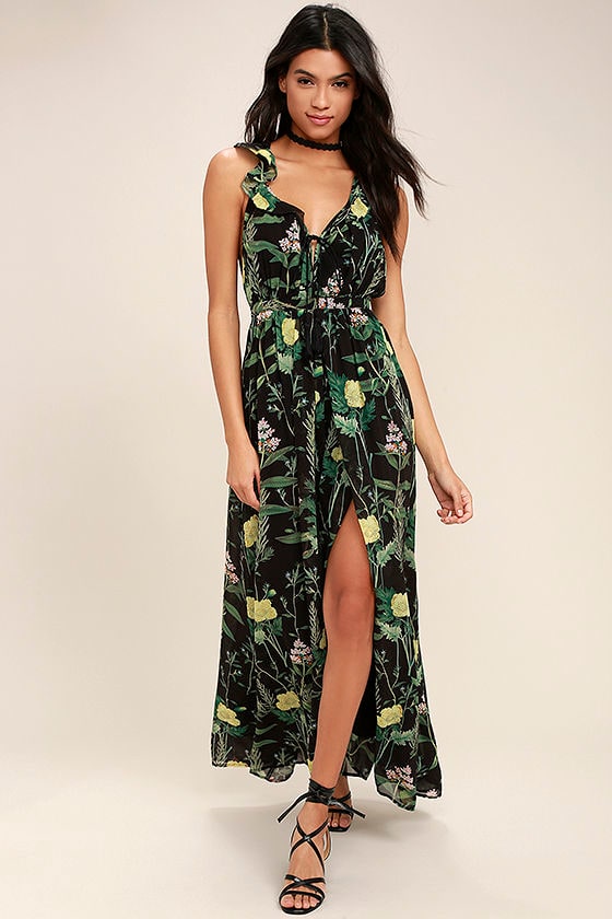 Leaf Your Mark Black Floral Print Maxi Dress 1
